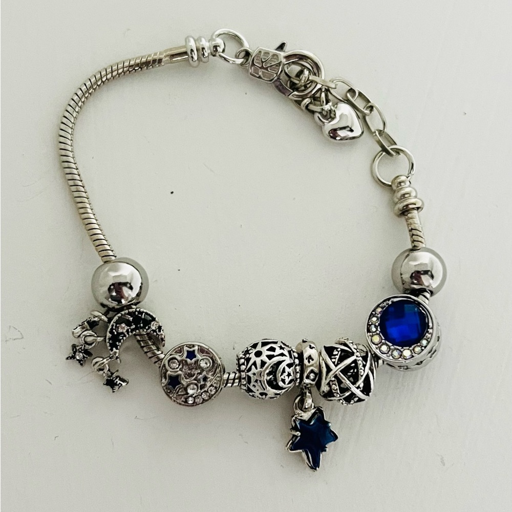 moon and star charm bracelet celestial blue silver jewelry - Picture 3 of 6